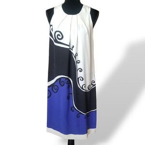 ⭐️ Diane von Furstenberg Silk Graphic Dress Sleeveless Tie Neck sz 10